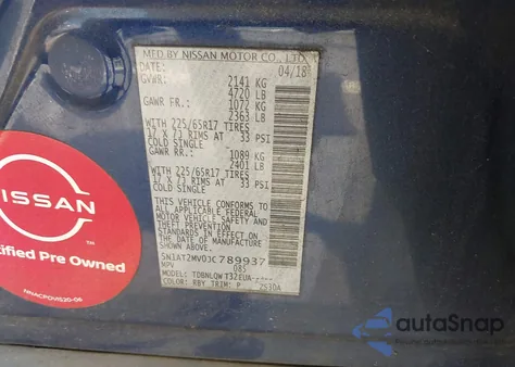 2018 Nissan Rogue Sv from USA, damaged, VIN 5N1AT2MV0JC789937